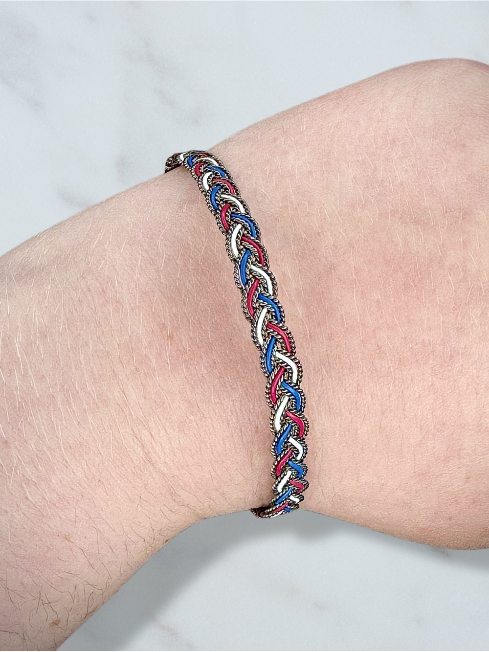 Vintage Artisan Woven Colorful Metallic Rope Braid Mexico Bracelet